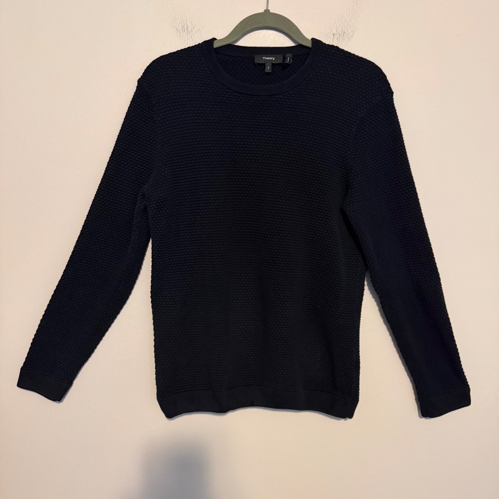 Theory Udeval Waffle Textured Sweater S crewneck black minimalist classic casual